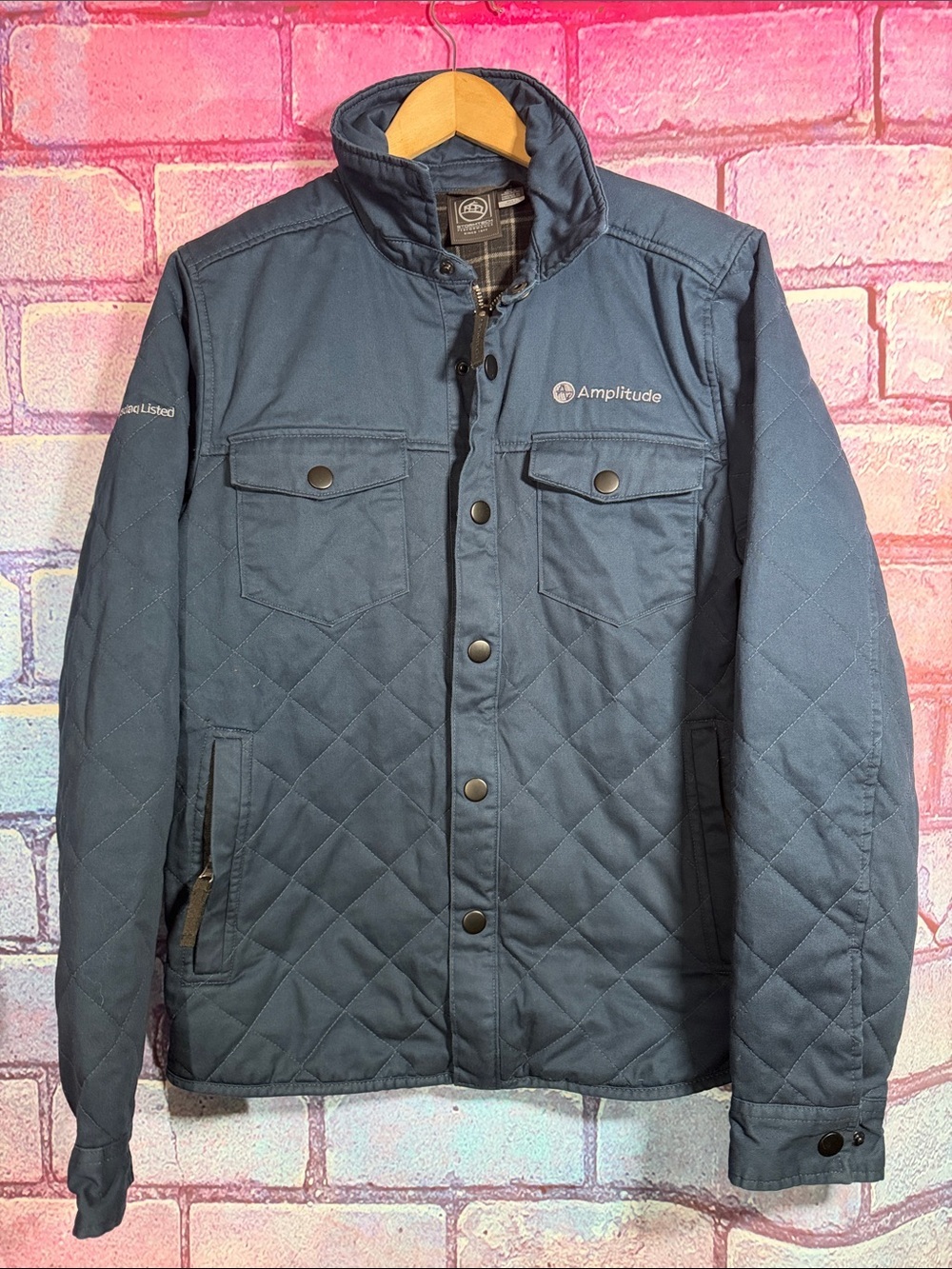 Stormtech Amplitude Quilted Jacket Men’s Small Blue Hooded Snap Zip Coat